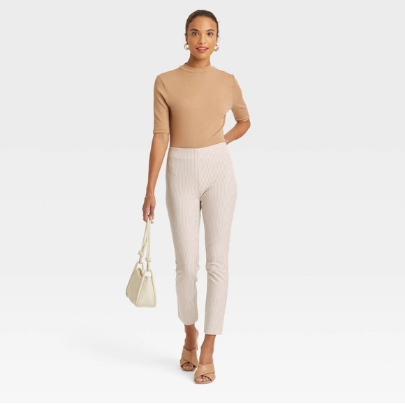 A New Day High Rise Slim Fit Ankle Cream Striped Stretch Pants - Picture 2 of 3